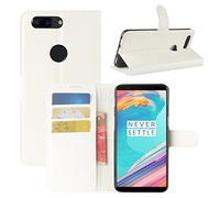 HualuBro Coque OnePlus 5T, [Tout Autour Protection] Premium Étui en Cuir PU Leather Wallet Portefeuille Housse Case Flip Cover avec Cartes Slots pour OnePlus 5T Smartphone (Blanc)