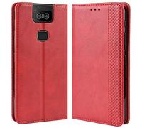 HualuBro Coque pour ASUS Zenfone 6 ZS630KL, Housse à Rabat en Retro PU Cuir Flip Cover Case Antichoc Magnétique Portefeuille Etui pour ASUS Zenfone 6 6Z ZS630KL 2019 Coque (Rouge)