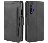 HualuBro Coque pour Huawei Nova 5T, coque magnétique de protection intégrale antichoc à rabat en cuir avec fente pour cartes pour Huawei Nova 5T/Honor 20 (noir)