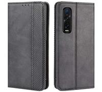 HualuBro Coque pour Oppo Find X2 Pro, Housse à Rabat en Retro PU Cuir Flip Cover Case Antichoc Magnétique Portefeuille Etui pour Oppo Find X2 Pro Coque (Noir)