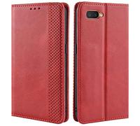 HualuBro Coque pour Oppo K1 / Oppo RX17 Neo/Oppo R15X, Etui Housse à Rabat en Retro PU Cuir Flip Leather Case Cover Antichoc Portefeuille Protection Stand Coque pour Oppo K1 (Rouge)