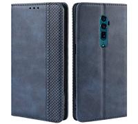 HualuBro Coque pour Oppo Reno 10x Zoom, Etui Housse à Rabat en Retro PU Cuir Flip Leather Case Cover Antichoc Portefeuille Protection Stand Coque pour Oppo Reno 10X Zoom, Reno 5G (Bleu)