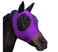 HUAME Masque anti-mouches pour cheval avec oreilles, tissu extensible confortable avec protection UV, doux pour la peau, respirant, pour chevaux de petite et moyenne taille (violet)