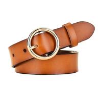 Huamengyuan Ceinture en cuir véritable pour femme - Mode - Double anneau torique - Ceinture pour jeans, pantalons, robes, costumes, jeans - Rouge - 105 cm, Camel (110), taille unique