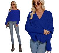 Huamengyuan Pull Écharpe à manches pour femmes Écharpe tricotée à motif torsadé Cape multifonction Pull avec manches Unisexe Long Wraps Foulards Mode Écharpe d'hiver Femme, bleu, taille unique