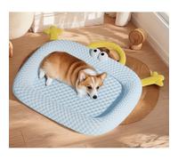 HUAMIAN Tapis rafraîchissant pour chien et chat avec oreiller, soie glacée et mousse à mémoire de forme - Base antidérapante - Pour chiens et chats - Pour utilisation en intérieur et extérieur (bleu