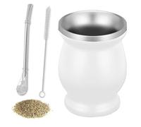 Huamirra Maté Tasse, Mug Mate, Nouveau Ensemble de Maté, avec Paille et Brosse de Nettoyage, Set Mate pour Thé Mate, Café, Mug Mate Doublement isolé, pour La Cuisine, Le Restaurant, 230ml, Blanc