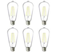 HUAMu Ampoule à filament LED E27 ST64 4W, Equivalent à Ampoule Incandescente 40W, 400Lm, Lampe Rétro Edison de Verre Transparent, 6500K Blanc Froid, Non-dimmable, Lot de 6