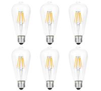 HUAMu Ampoule à filament LED E27 ST64 6W, Equivalent à Ampoule Incandescente 60W, 600Lm,Lampe Rétro Edison de Verre Transparent, 2700K Blanc Chaud, Non-dimmable, Lot de 6