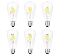 HUAMu Ampoule à filament LED E27 ST64 6W, Equivalent à Ampoule Incandescente 60W, 600Lm,Lampe Rétro Edison de Verre Transparent, 6500K Blanc Froid, Non-dimmable, Lot de 6