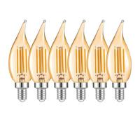 HUAMu Ampoule LED E14 Forme de bougie à filament 4W (Équivalent à 40W halogène) Blanc Chaud 2700K 400Lm Ampoules Flamme Ampoule Bougie Classique E14 LED Vintage Verre Ambré Non Dimmable, Lot de 6