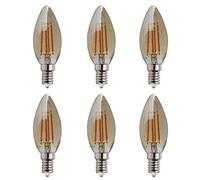 HUAMu Ampoule LED E14 Forme de bougie à filament 4W (Équivalent à 40W halogène) Blanc Chaud 2700K 400Lm Ampoules,Vintage Verre Ambré Non Dimmable, Lot de 6