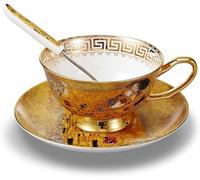 HUAMu, Série Fleur,Ensemble Tasse Soucoupe Porcelaine Anglaise à la Cendre d'os, Bone Chine Service à Thé Café,avec Cuillère- 1 Set 200ml