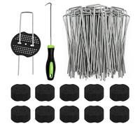 HuaMuDM 100 Pcs Piquets de Fixation de Jardin, Pelouse Agrafes, Sardines Camping, piquets Anti Rouille en Acier, Sardines de Fixation, avec 1 Crochet de Ramassage et 100 Rondelles