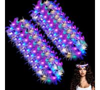 HuaMuDM 16 pièces LED Fleur Guirlande Cheveux,Guirlande Plumes Bandeau, Couronne Led Plumes Accessoire Cheveu Couronne Fleurs LED