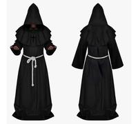 HuaMuDM Costume de moine pour homme, robe de moine, cape médiévale, robe de moine prêtre avec capuche et croix, costume de prêtre de Monk pour Halloween, carnaval (S)