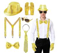 HuaMuDM Disco Accessoires,Disco Costume Set,Accessoires disco Paillette Set,Accessoires à Paillettes,70/80s disco Rétro Cosplay Costume (B)