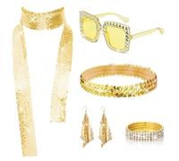 HuaMuDM Disco Accessoires,Disco Costume Set,Accessoires disco Paillette Set,Accessoires à Paillettes,70/80s disco Rétro Cosplay Costume (E)