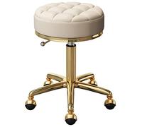 HuanAi Tabourets Bar Pivotants Bureau Salons Beauté Chaise Roulante Siège Rond avec 5 Griffes et Roues Terre Métal d'or, Réglables 47-64 cm(Color:Blanc)