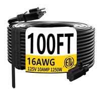 HUANCHAIN SJTW ETL - Cordon d'extension d'extérieur noir - Étanche - Flexible - Calibre 16/3 - 3 broches - 10 A - 1250 W - Noir