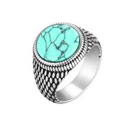 HUANGBONIG Bague d'étanchéité en acier inoxydable avec agate noire et turquoise pour homme, US Code No.8, Métal
