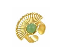 HUANGBONIG Bague d'ouverture ovale en acier inoxydable en forme d'éventail pour femme européenne et américaine bijoux en pierre naturelle, Métal