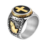 HUANGBONIG Bague européenne et américaine en acier titane noir avec croix en caoutchouc noir style punk, 10(th)