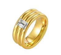 HUANGBONIG Bague unisexe en acier inoxydable plaqué triple couche rectangulaire zircon blanc, 12(th), Métal