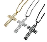 HUANGBONIG Bijoux hip-hop européens et américains transfrontaliers e-commerce bijoux titane acier croix collier punk personnalité haute sens plein diamant pendentif spot, Métal