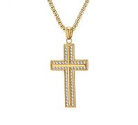 HUANGBONIG Bijoux hip-hop européens et américains transfrontaliers e-commerce bijoux titane acier croix collier punk personnalité haute sens plein diamant pendentif spot, Métal