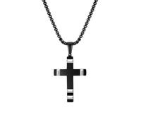 HUANGBONIG Bijoux noirs entre colliers en acier inoxydable croix pour homme, Métal