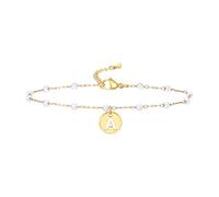 HUANGBONIG Bracelet de cheville en acier inoxydable avec perles d'imitation or - Bijoux créatifs avec lettres anglaises, Métal