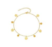 HUANGBONIG Chaîne de cheville plate en acier inoxydable pour femme avec fleurs creuses, gouttes d'eau et notes, Métal