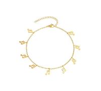 HUANGBONIG Chaîne de cheville plate en acier inoxydable pour femme avec fleurs creuses, gouttes d'eau et notes, Métal