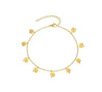 HUANGBONIG Chaîne de cheville plate en acier inoxydable pour femme avec fleurs creuses, gouttes d'eau et notes, Métal