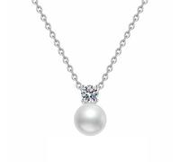HUANGBONIG Collier de perles d'eau douce naturelles en argent pur - Bijoux simples et ronds - 30 points de diamant Mosan - Perles de 8 mm