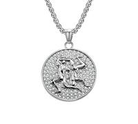 HUANGBONIG Collier en acier titane douze constellations de diamants porté par les hipsters européens et américains de la minorité, Métal