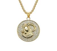 HUANGBONIG Collier en acier titane douze constellations de diamants porté par les hipsters européens et américains de la minorité, Métal