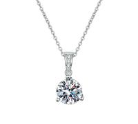 HUANGBONIG Collier géométrique classique en argent sterling avec diamant mousse galvanisé à trois griffes, Métal
