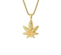 HUANGBONIG Le pendentif en forme de feuille d'érable incrustée de diamants en acier titane plaqué or est frais et capable en Europe et en Amérique., Métal