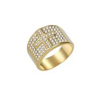 HUANGBONIG Lot de 2 bagues en acier inoxydable avec croix en diamant, bijoux hip-hop européens et américains, 10#, Métal