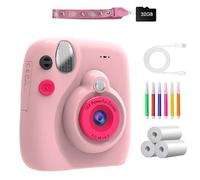 HUANGING Appareil photo à impression instantanée pour enfants avec stylo de coloriage carte de 32 Go 1080p Design rétro pour enfants de 3 à 12 ans Durabilité et matériaux sûrs