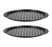 HUANGING Lot de 2 plaques à pizza en acier au carbone avec base perforée et revêtement anti-adhésif avec trou et double poignée pour four