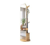 Huangj-0527 Chapeaux Cintre en Bois Massif avec tiroir, Armoire de Rangement, Support de Sol for Porche d'entrée, Miroir Complet Amovible Assemblage Facile(Wood)