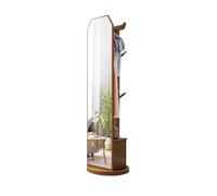 Huangj-0527 Chapeaux Cintre en Bois Massif avec tiroir, Armoire de Rangement, Support de Sol for Porche d'entrée, Miroir Complet Amovible Assemblage Facile(Walnut)
