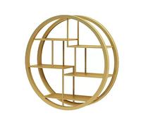 Huangj-0527 Support d'étagère Mural Étagère Murale Flottante en métal, présentoir et Support de Rangement, Article décoratif Chambre à Coucher(Gold-Round)