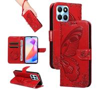 HUANGTAOLI Coque pour Honor X6A 4G, béquille et porte-cartes - Protection à 360 degrés - Antichoc - En cuir PU - Fermeture magnétique - Flexible et pliable - Rouge