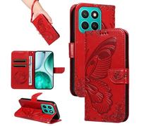 HUANGTAOLI Coque pour Honor X8C 4G, béquille et porte-cartes - Protection à 360 degrés - Antichoc - En cuir PU - Fermeture magnétique - Flexible et pliable - Rouge