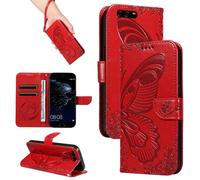 HUANGTAOLI Coque pour Huawei P10, avec béquille et porte-cartes - Protection à 360 degrés - Antichoc - En cuir synthétique - Fermeture magnétique - Flexible et pliable - Rouge