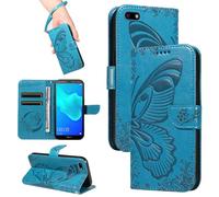 HUANGTAOLI Coque pour Huawei Y5 Lite 2018, avec béquille et porte-cartes - Protection à 360 degrés - Antichoc - Cuir PU - Fermeture magnétique - Flexible et pliable - Bleu